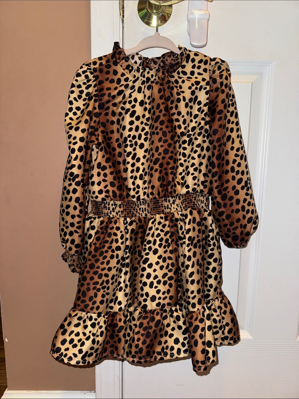 Janie and Jack Leopard Print Satin Dress - Brown and Black